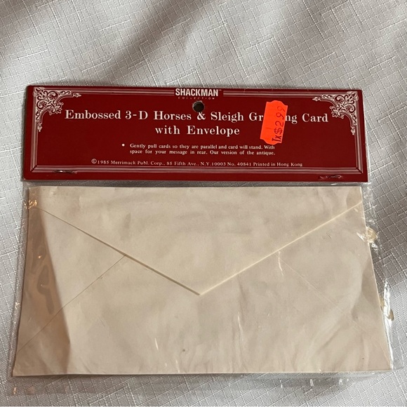 NEW Old Stock Victorian embossed 3D Christmas card sleigh horses greeting card - Picture 3 of 6